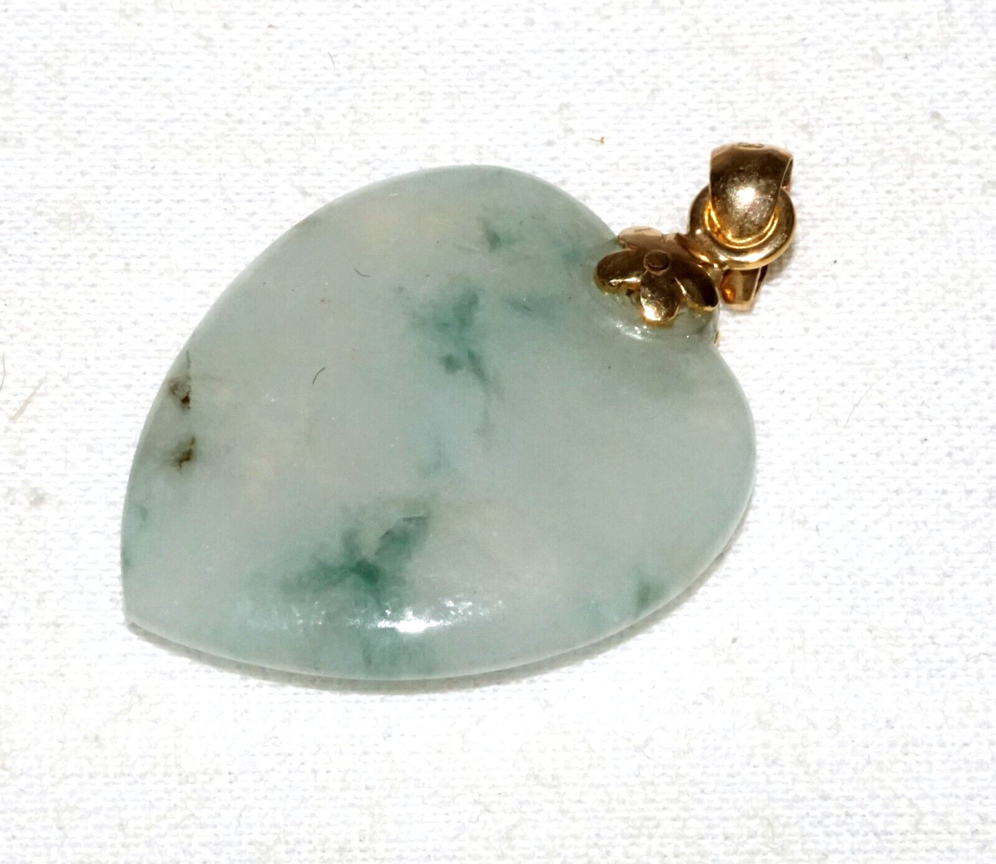 Vintage Chinese 14k Yellow Gold Translucent Jadeite Jade Heart Pendant  (InS)L6