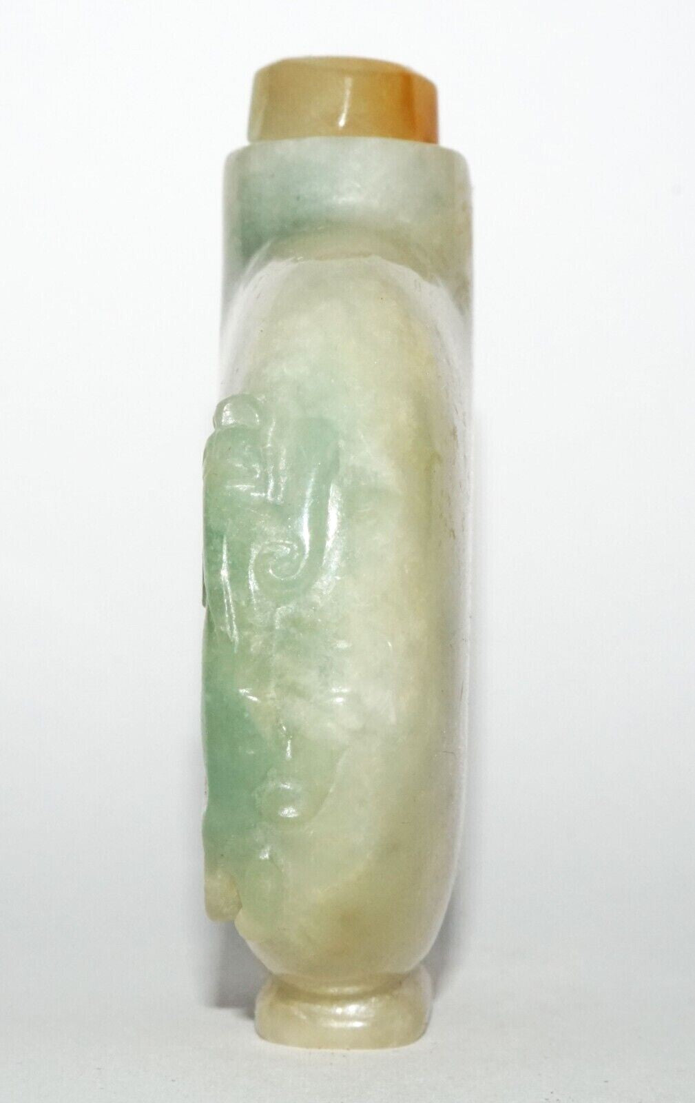 Vintage Chinese Semi Translucent Jadeite Jade Carved Snuff Bottle  (LeS) G12