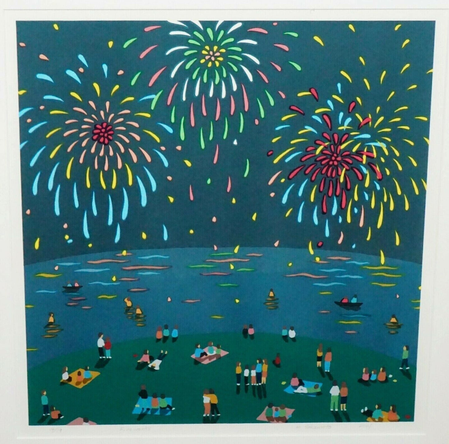 Hawaii Framed Color Print 14/19 4th July Fireworks Honolulu Mari Sakamoto (ChA)