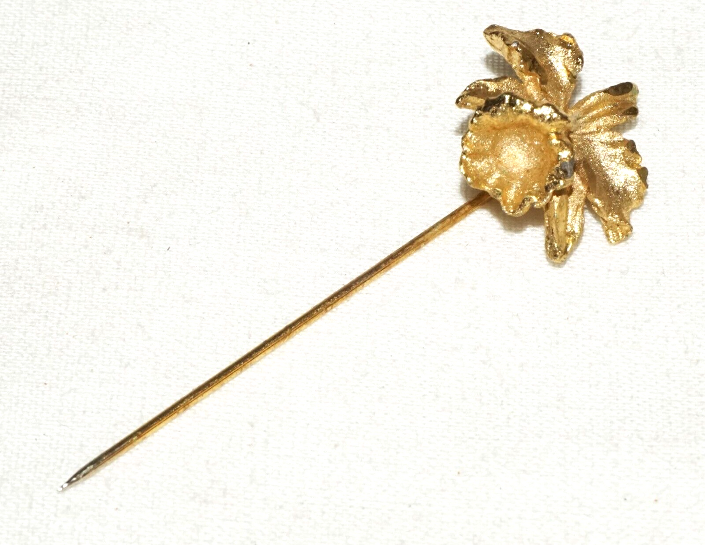 Vintage 14k Yellow Gold Tie Pin w. Orchid Flower Motif (TuD)