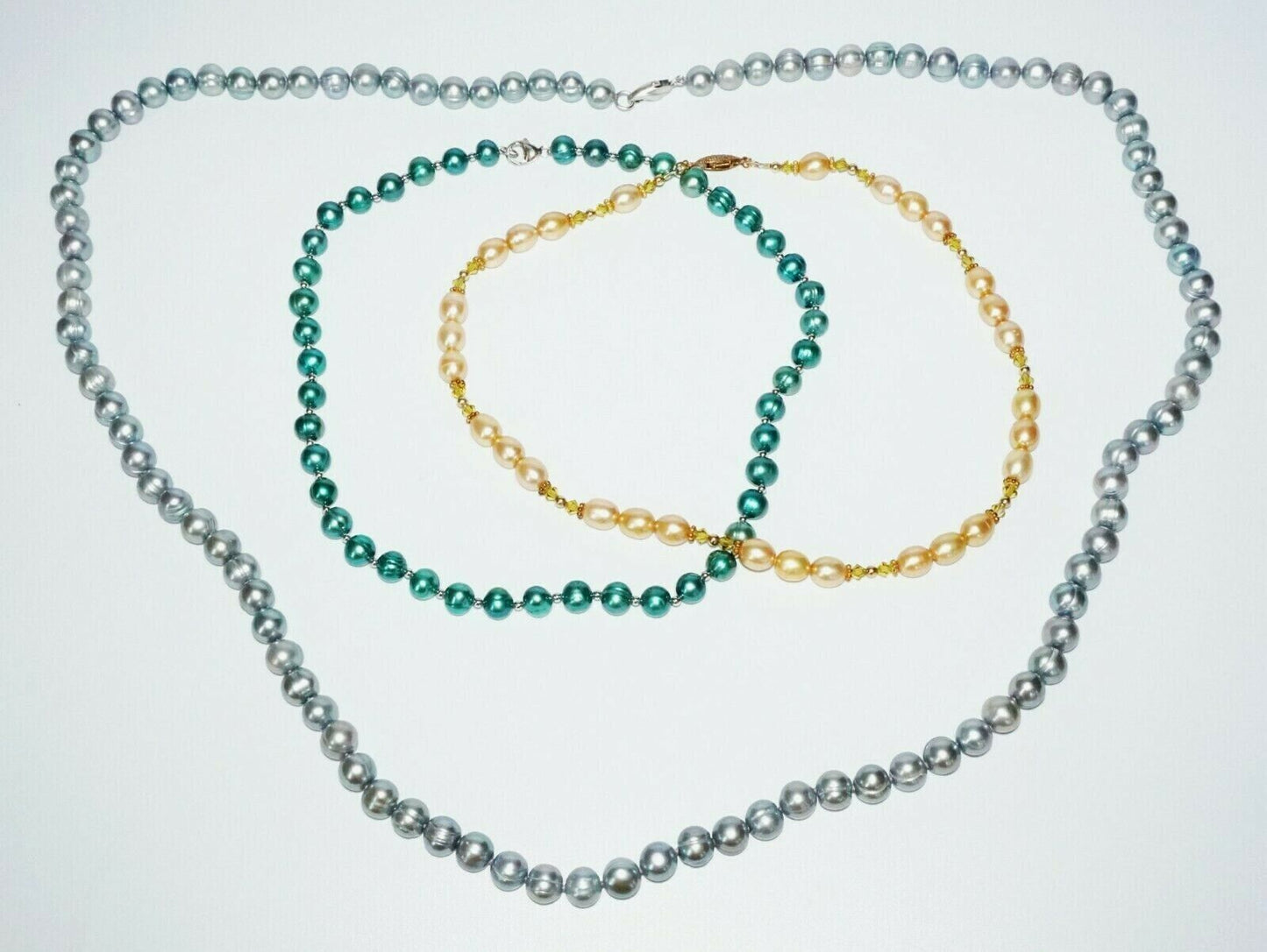 3Pc Multicolored Single Strand Pearl Necklaces w. Sterling silver Clasp(SaR)#450