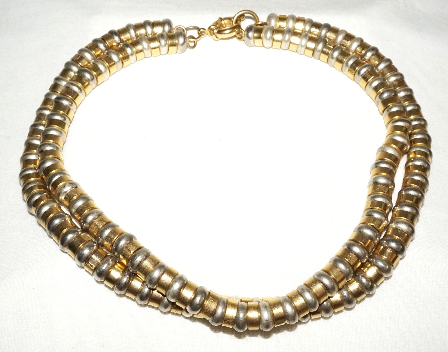 Vintage Fashion Double Strand of Gold & Silver Bead Necklace w. Big Clasp (PaS)