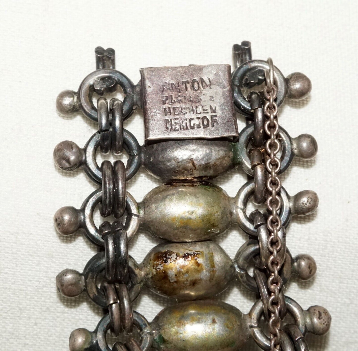 Vintage Mexican Heavy Sterling Silver Link Bracelet signed Anton Plata (LeS)L24