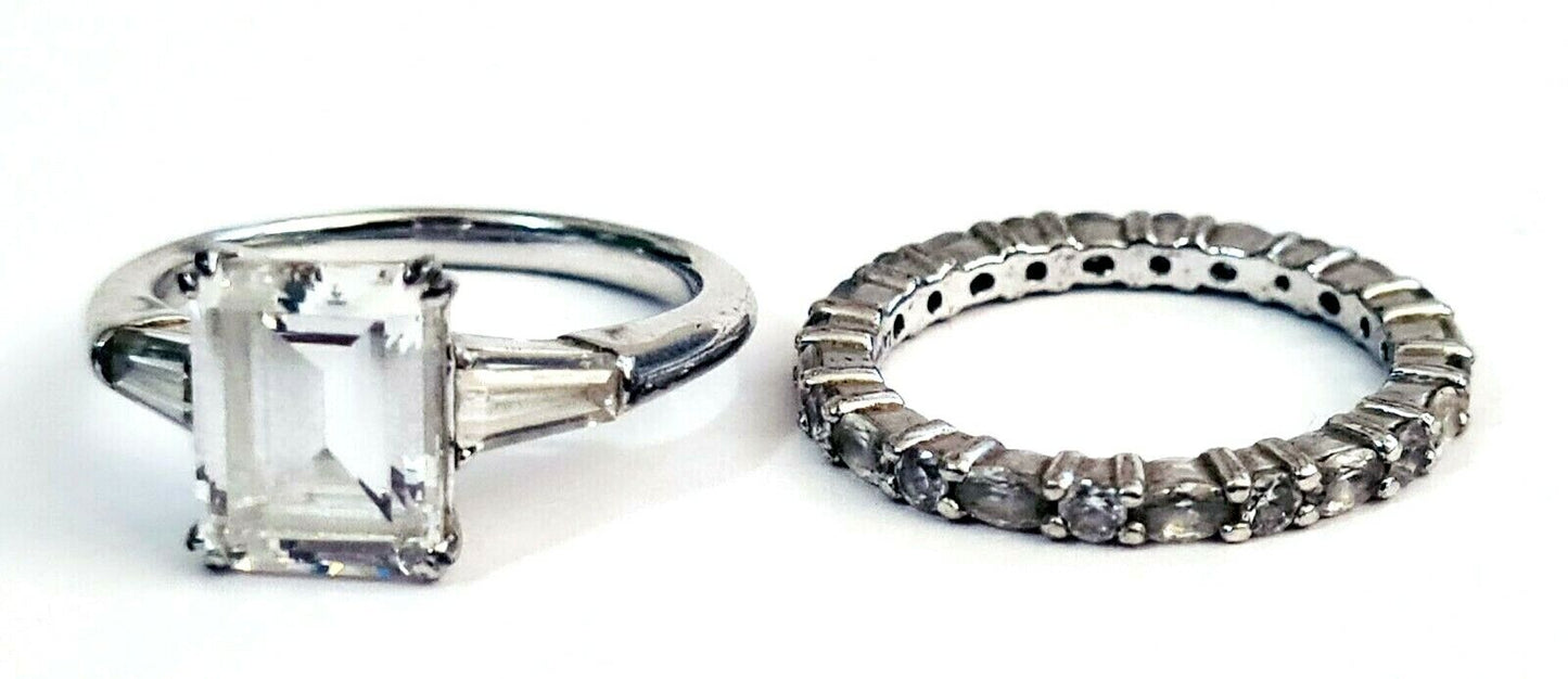 2Pc Vintage Sterling Silver & Cubic Zirconia Rings Sz. 5.5/6 (WMH)3f