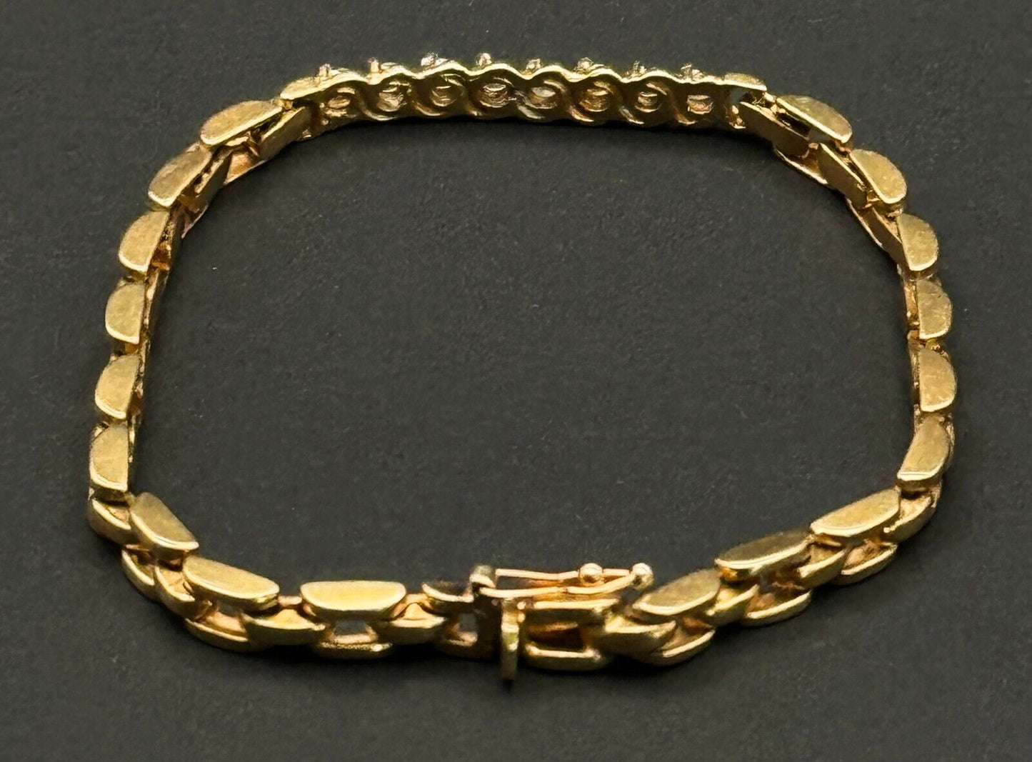 Vtg 14k Yellow Gold Link Bracelet 7.5 " w 8 Diamond Accents & Safety Clasp (MeK)