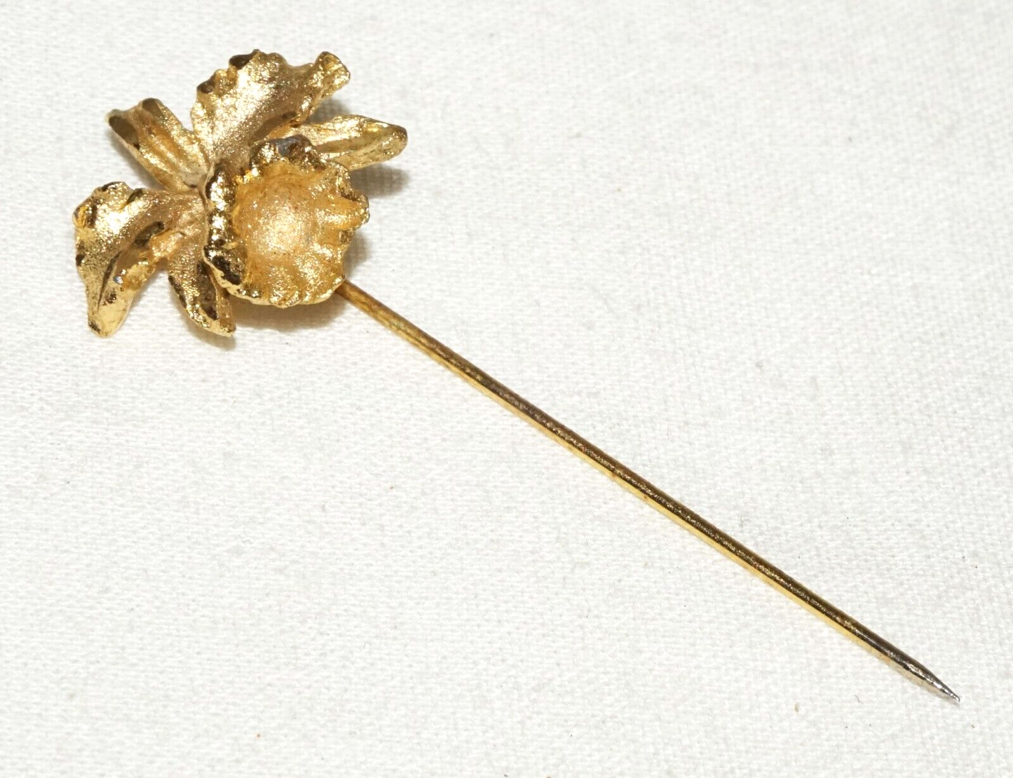Vintage 14k Yellow Gold Tie Pin w. Orchid Flower Motif (TuD)