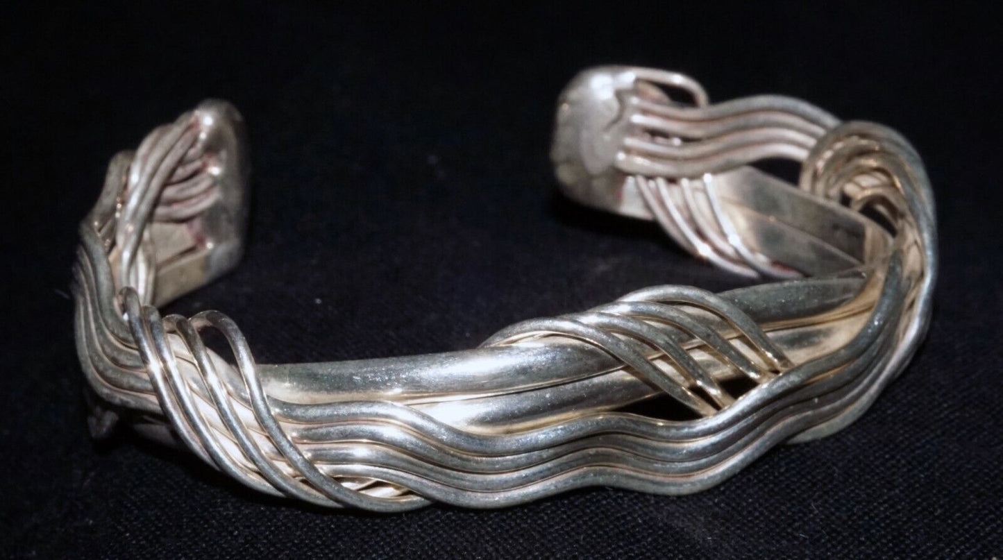 Vintage Modernist Sterling Silver Cuff Bracelet Wire & Bar Design unsigned (WoJ)