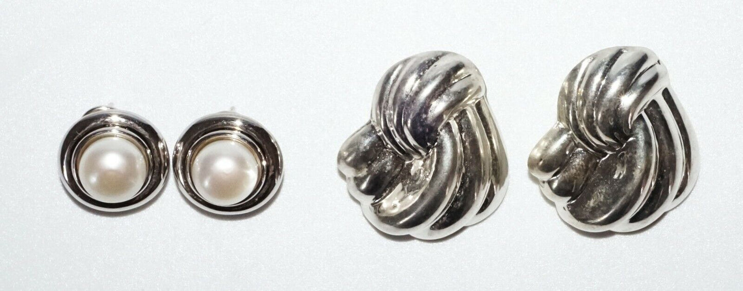 2x Pairs Vintage Thai & China Sterling Silver & Pearl Earrings (SaR)#381