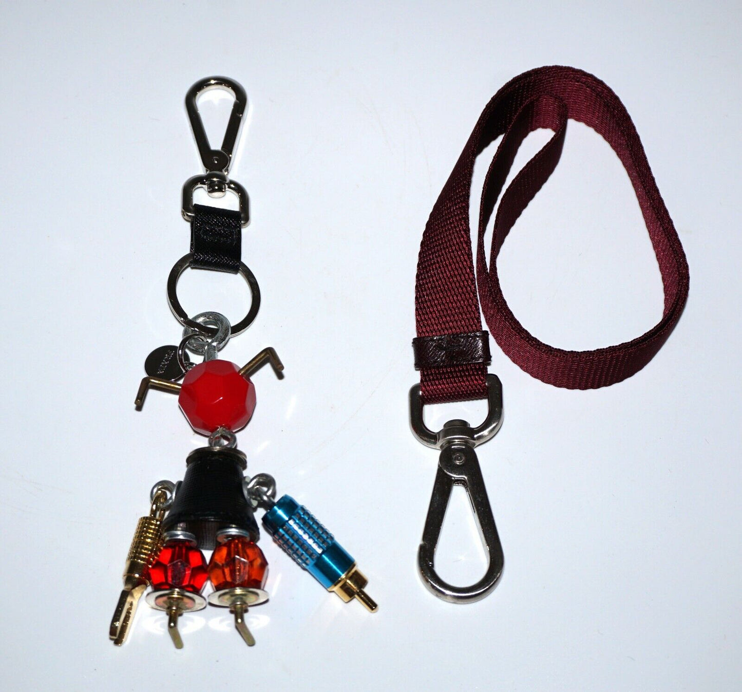 2Pc Vintage Prada Mixed Lot Men's Robot Bag Charm & Fabric Key Chain (CWo)
