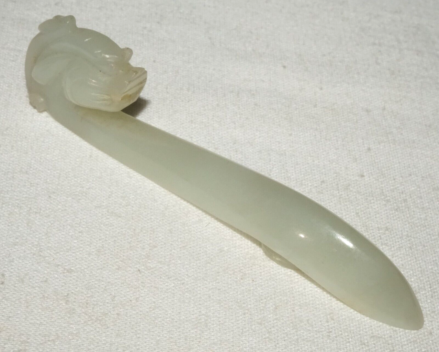 Antique Chinese Grey Green Nephrite Jade Dragon Belt Hook (UVi)#18