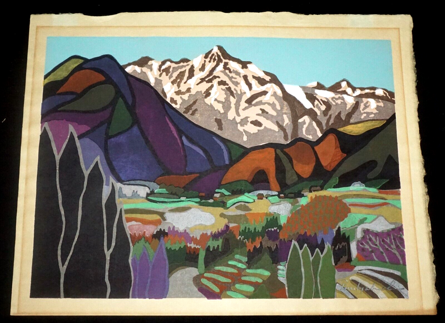 50s Japanese Woodblock Print Sprint Mountains Mabuchi Toru (1920 - 1994) (SeF)