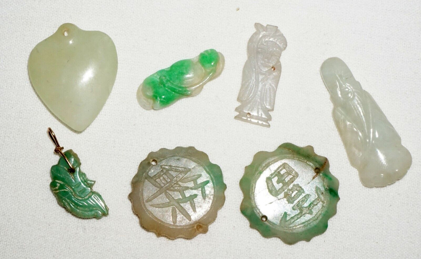 7Pc Vintage Chinese Miniature Jadeite Jade Carved Pendants & Ornaments (***)