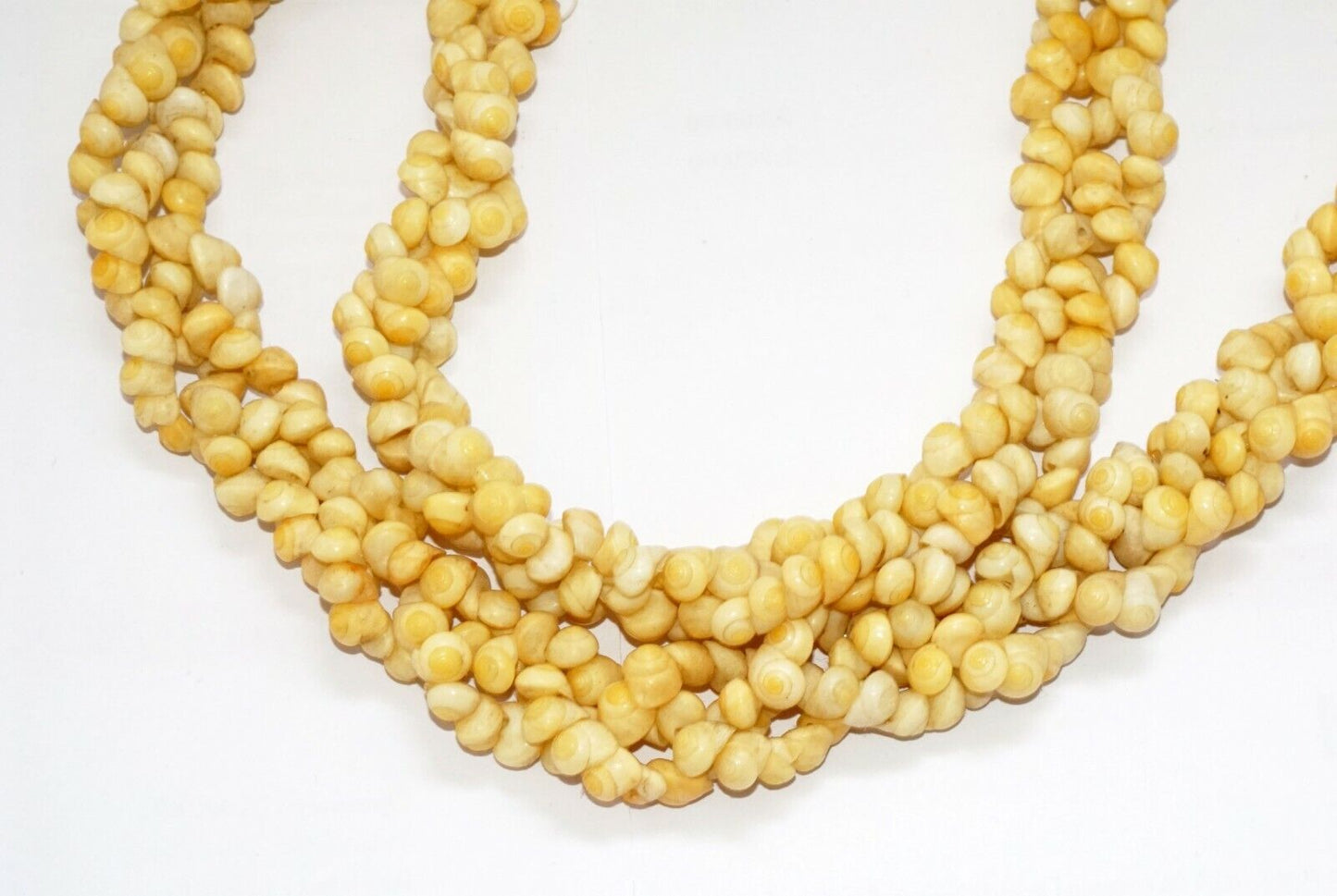 Vintage Pacific 3x Single Strand Braided Yellow Mini Shell Lei Necklace (CuM)