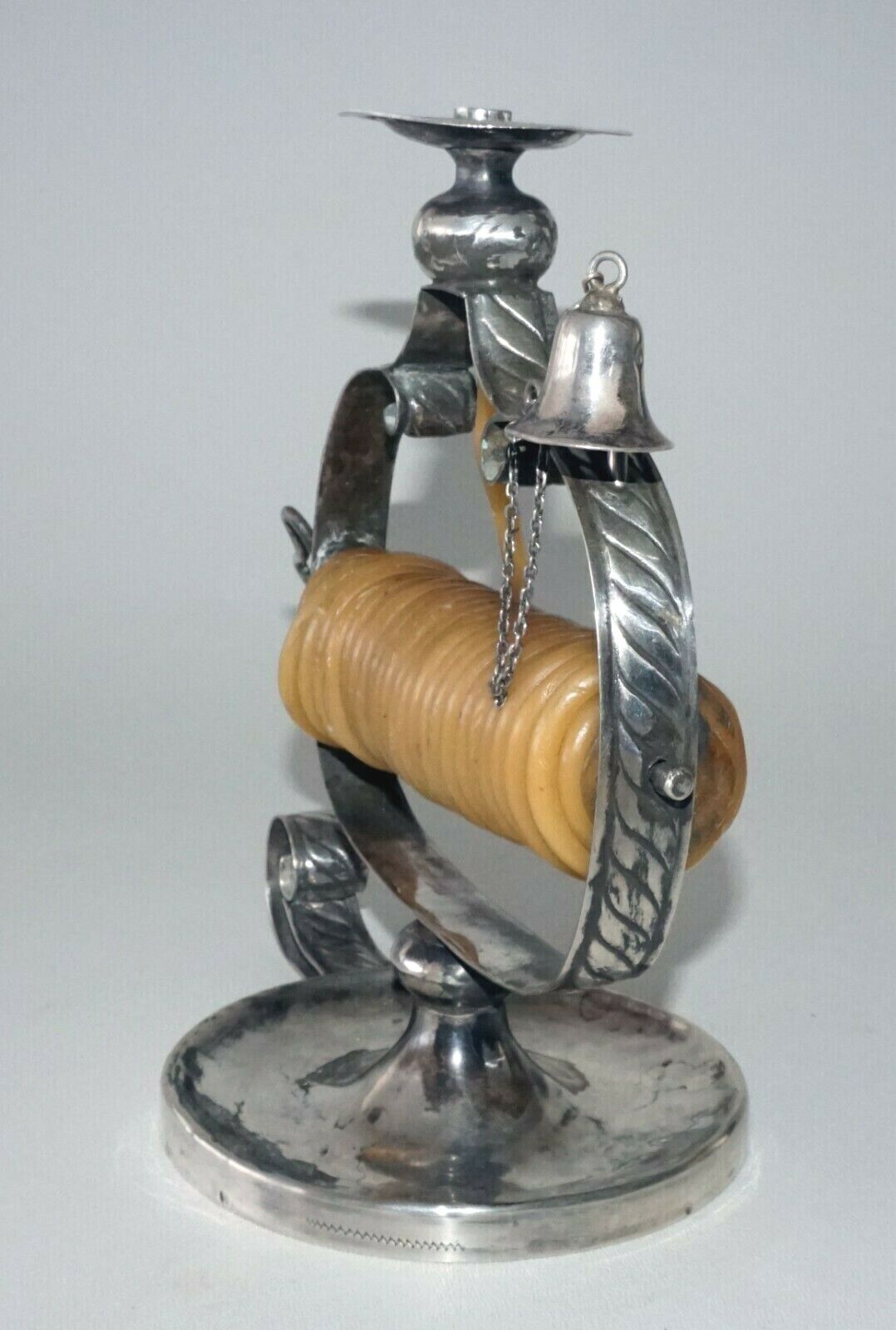 18C Spanish Silver Candle Stand Wax Jack w. Bell and illegible Hallmarks (MoW)