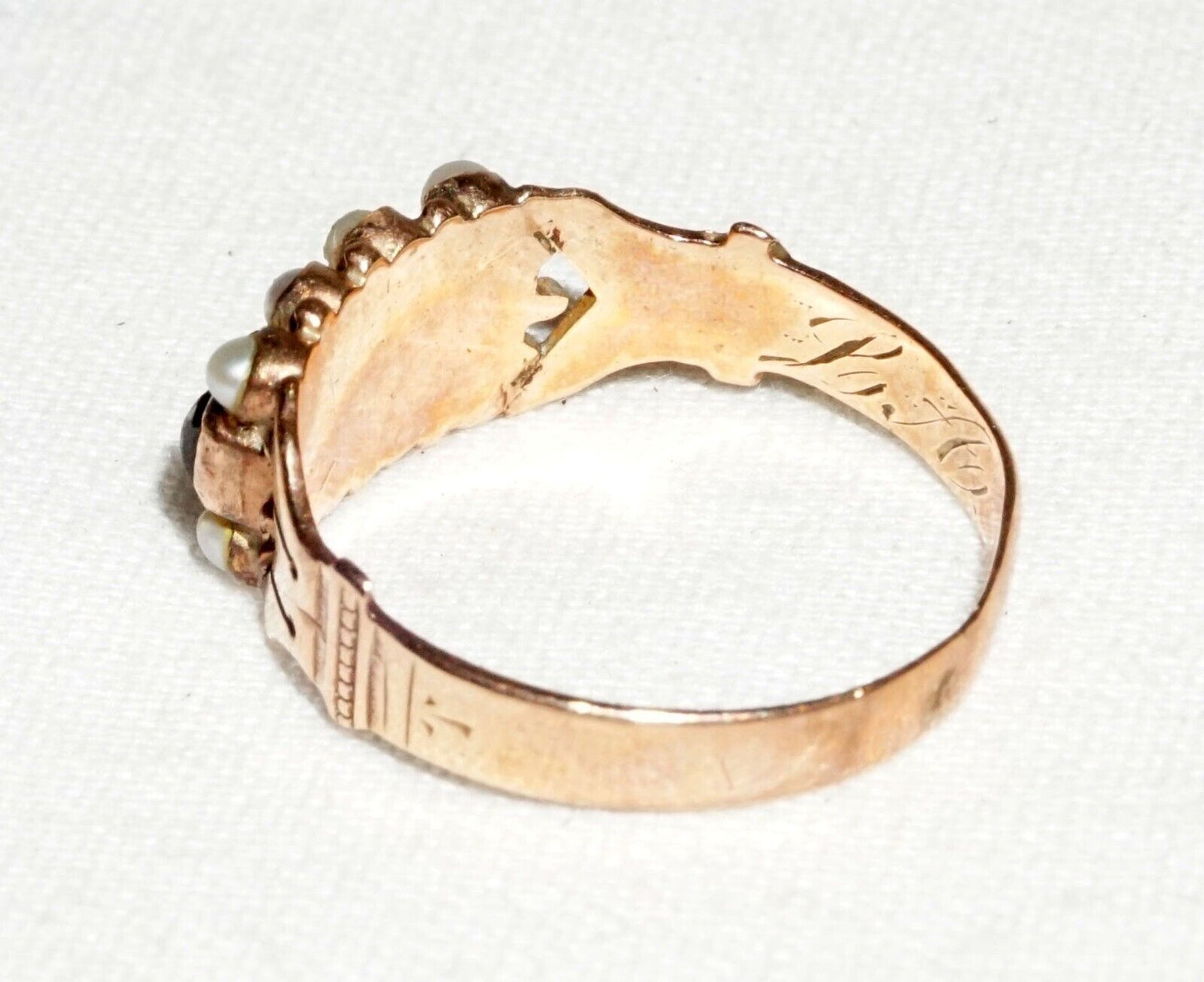 Antique English Victorian 14k Rose Gold Ring Sz.5.5 w 4x Garnets & 8 Pearls(---)