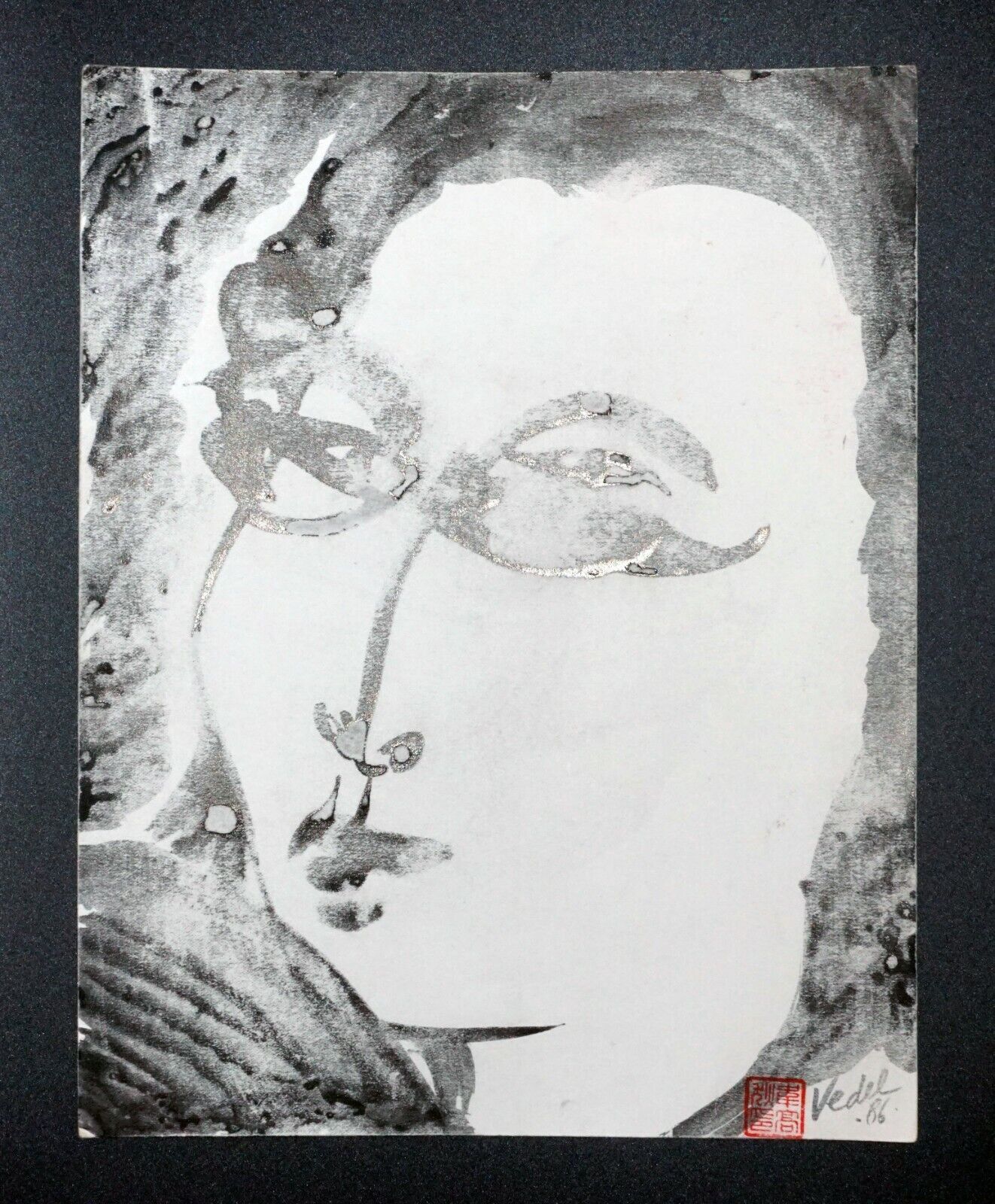 France Hawaii Outsider Art Ink Wash Painting Portrait by Claude Vedel (EtJ)#32