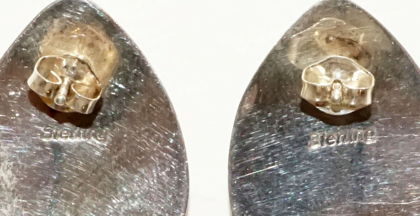 South Western US Sterling Silver Earrings Bezel set Turquoise Accents (LeP)#23