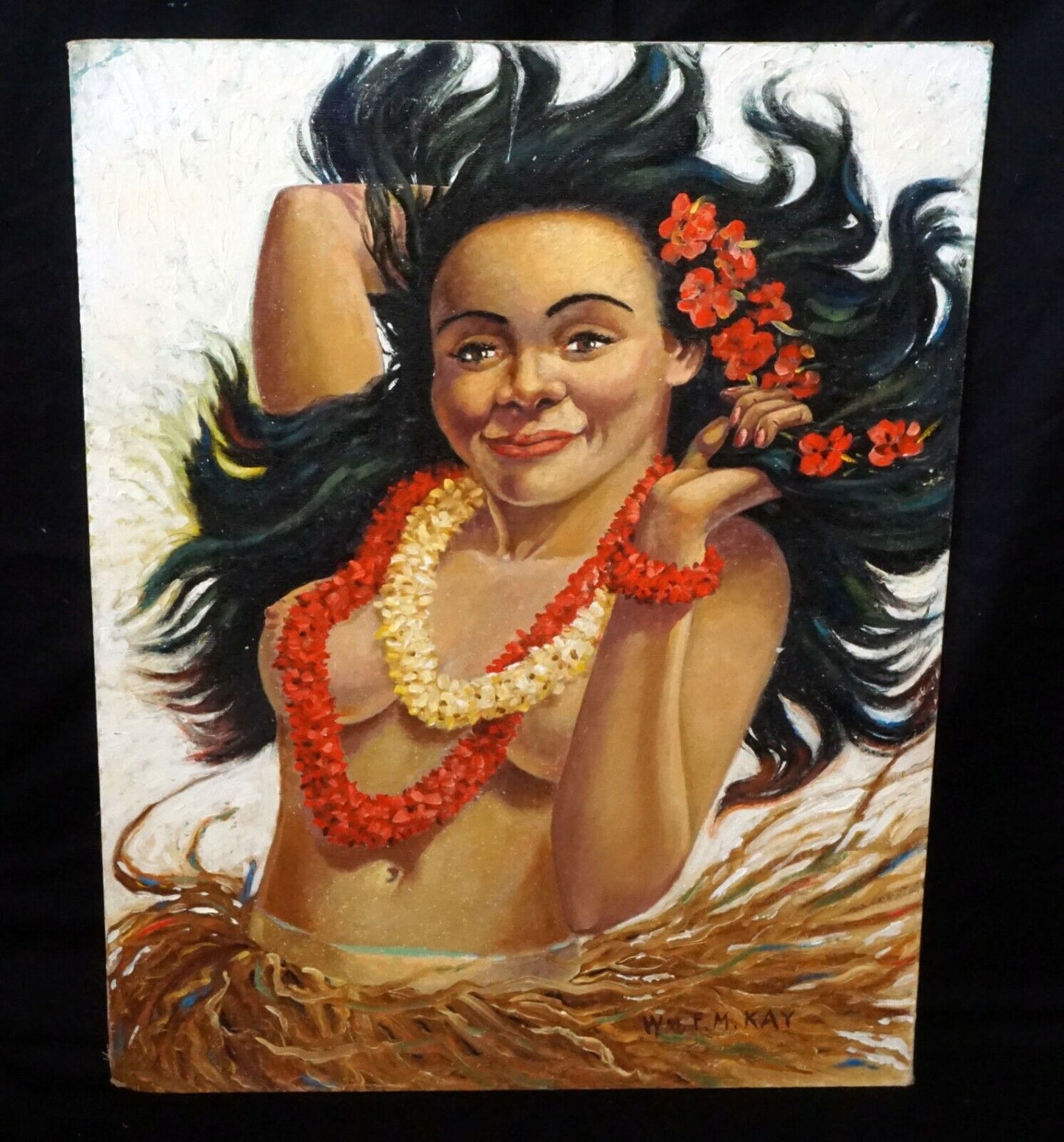40s Hawaii Oil Painting Hula Girl by William Franklin Martin Kay (1891-1983)(GoD