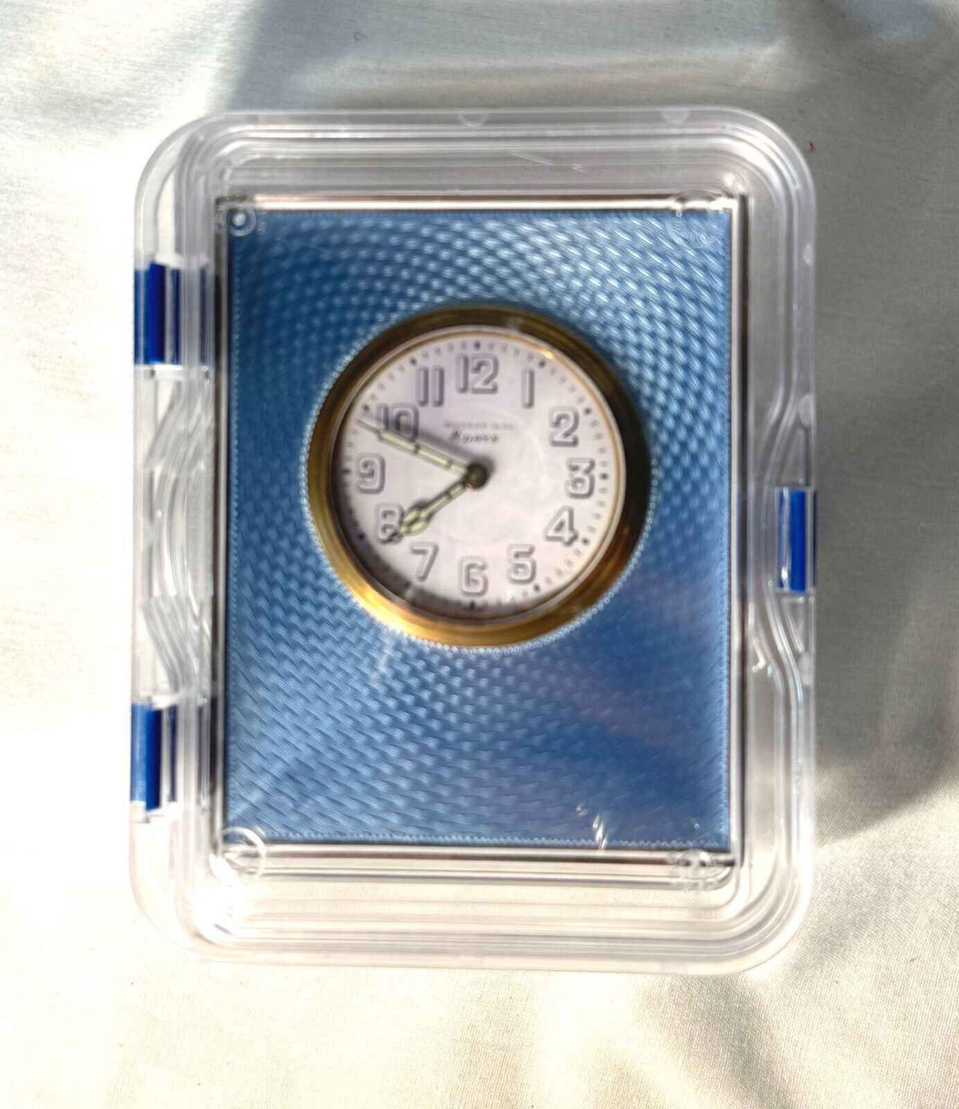 40s Swiss Art Deco Sterling Silver & Enamel Travel Clock by Tiffany & Co.(InS)54