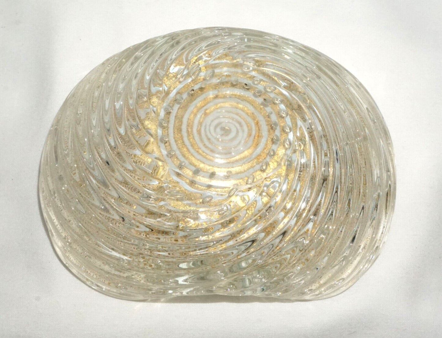 Vintage Italian Barovier Toso Zerati Gold Swirl Murano Glass Pinched Bowl (MiM)
