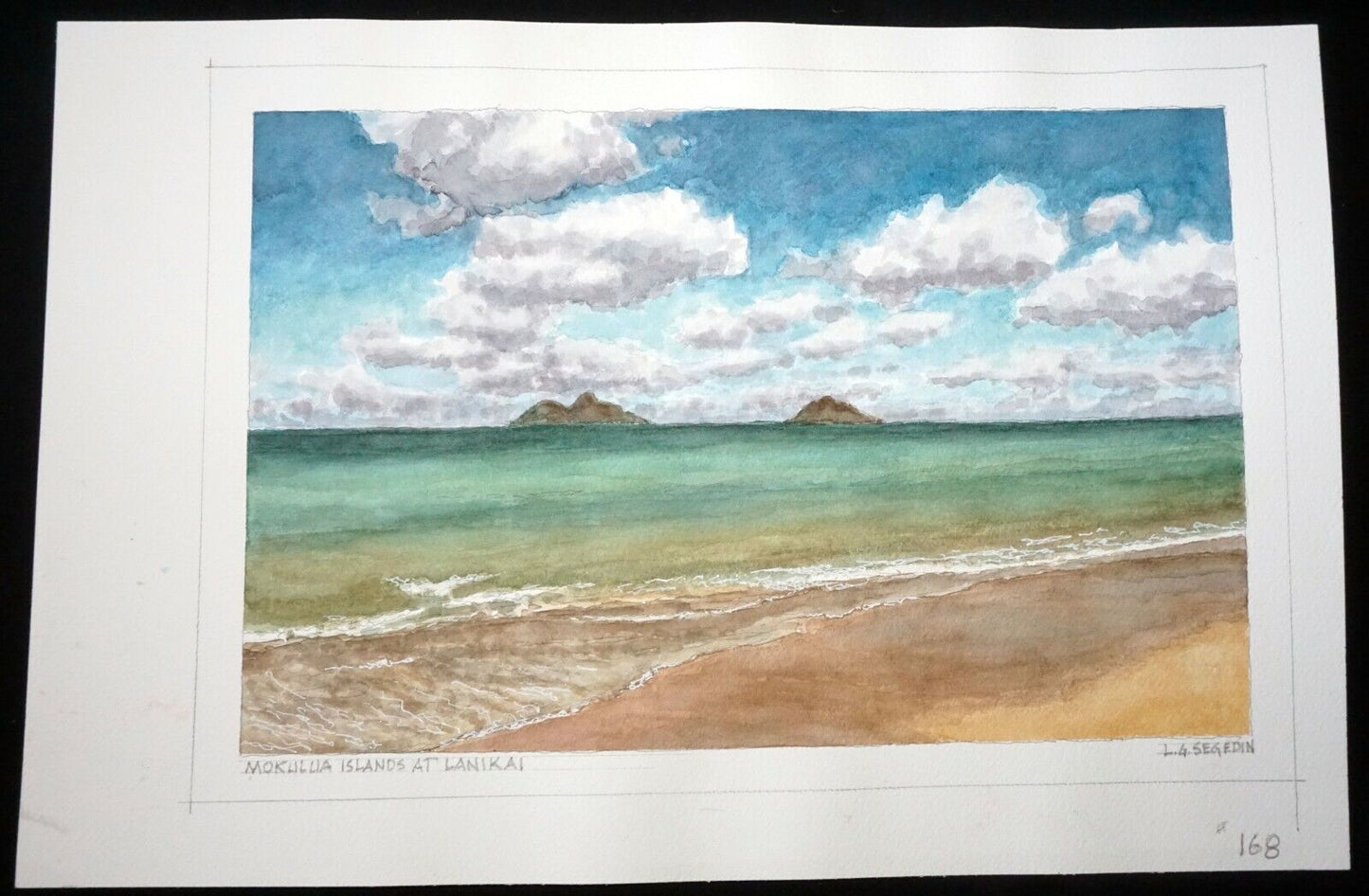 Hawaii Watercolor Painting Mokulua Islands at Lankai by Larry Segedin #168