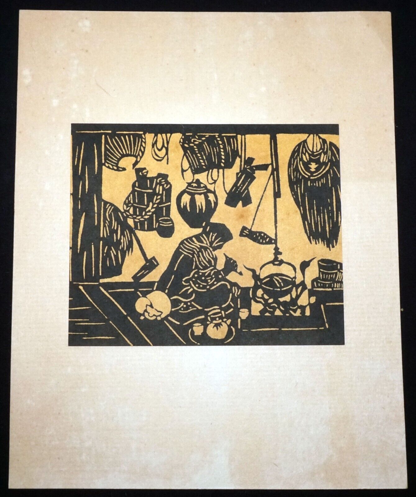 '50s Japanese Stencil Dyed Print Interior w. Figure by Keisuke Serizawa (KiL) 3