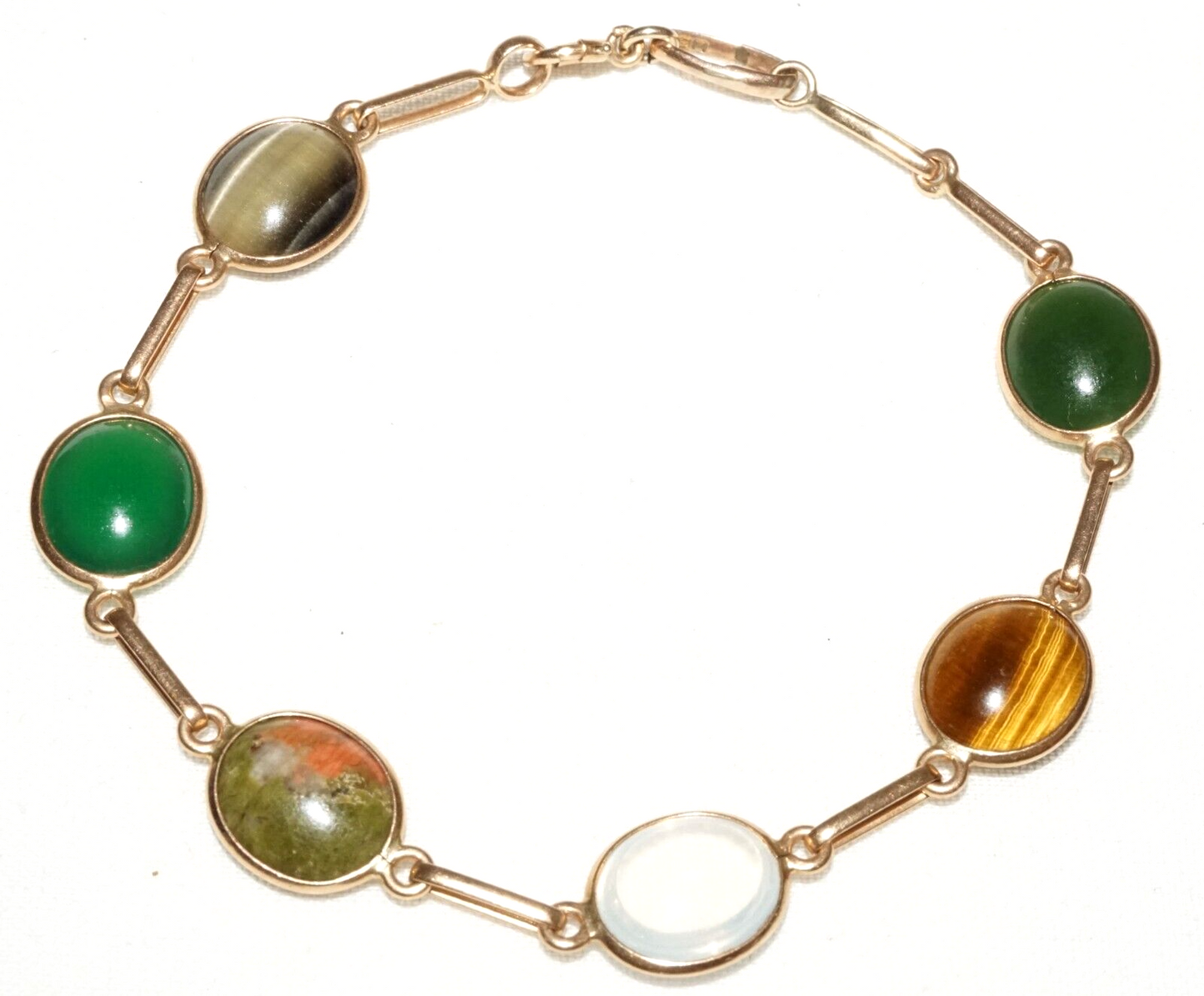Vintage UK 9k Yellow Gold Link Bracelet w. 6x Gemstone Accents (KoS) L15