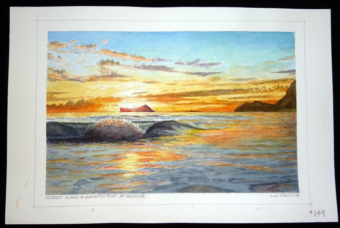 Hawaii Watercolor Painting "Rabbit Island & Makapuu Pt. Sunrise" L. Segedin #149