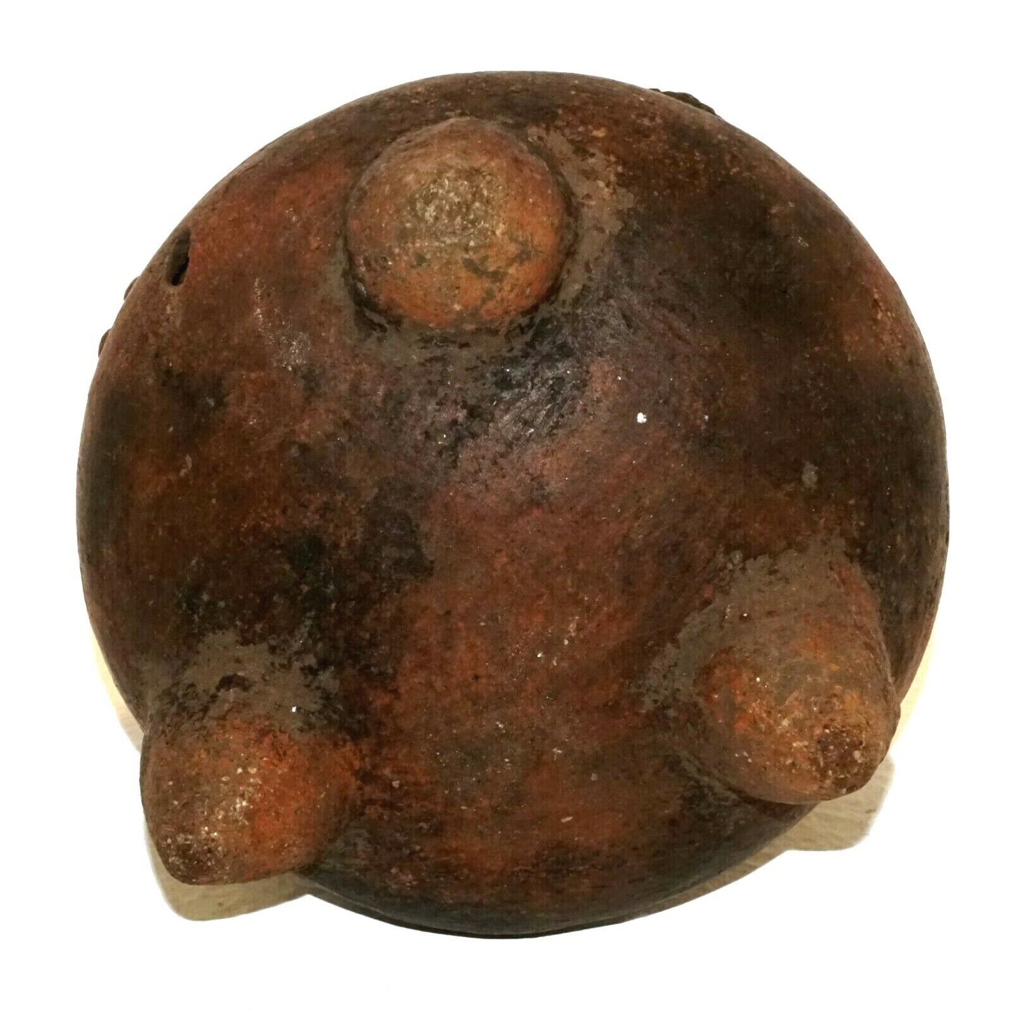 Pre-Columbian Fired Tripod Pottery Vessel w. Stylized Figure Handles (ThB) IC