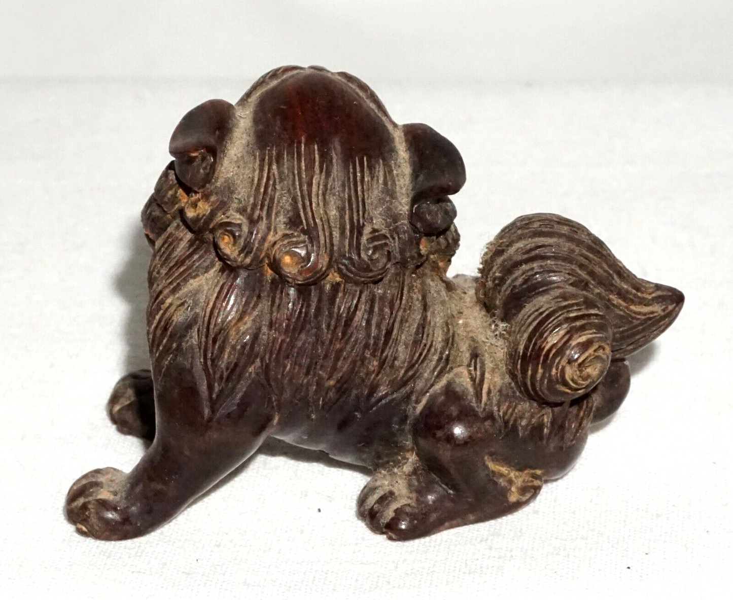 Vintage Japanese Carved Dark Wood Netsuke Lion Dog Foo Dog (FeH