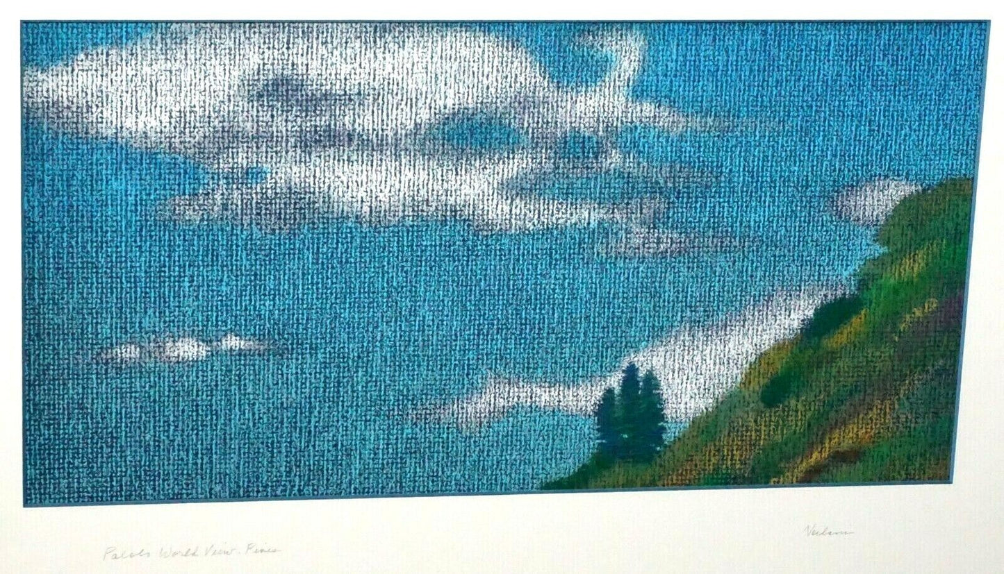 Hawaii Framed Oil Pastel Painting Palolo Views Pine Tree by Noelani Block (AHB)