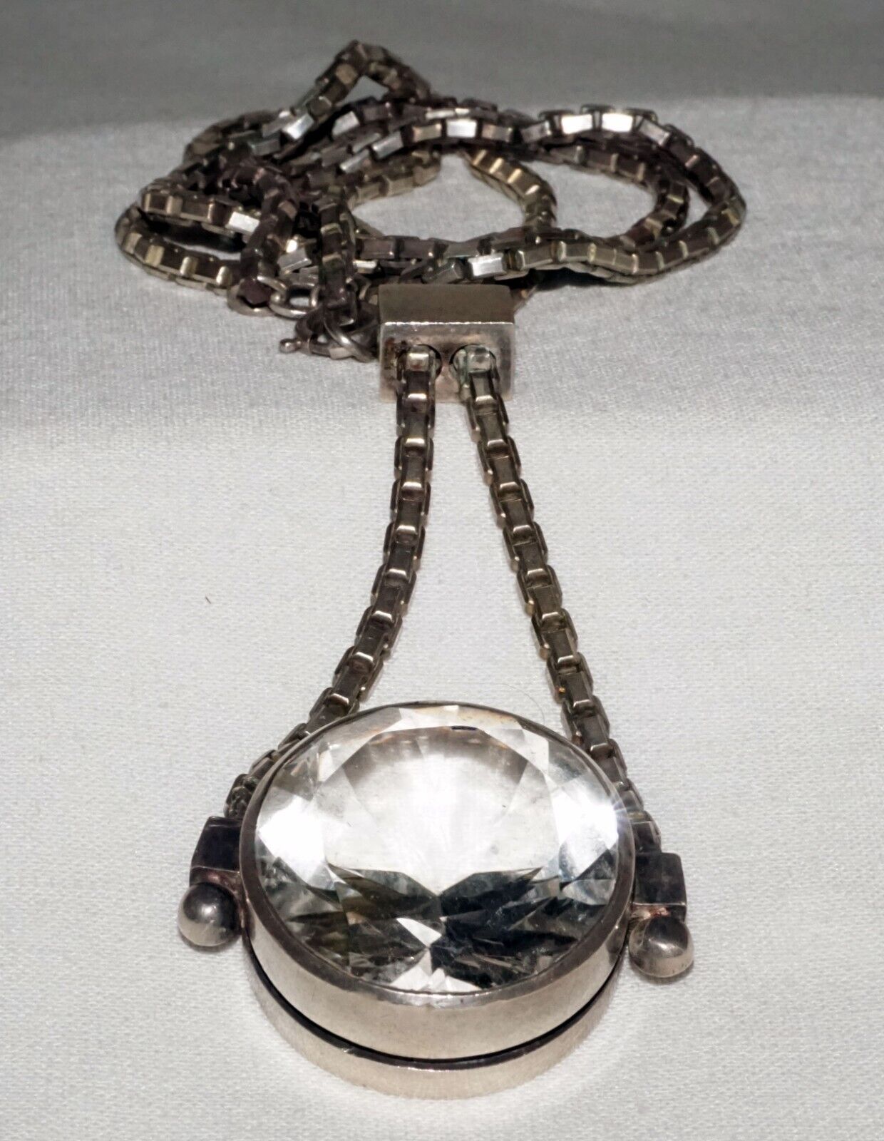 Vintage Swedish Modernist 835 Silver Necklace & Quartz Pendant by Stygbert (ShI)