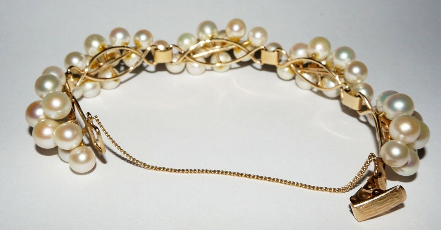 Vintage Modernist Style 14k Yellow Gold Bracelet set w. 54x Pearls (NaD)#18