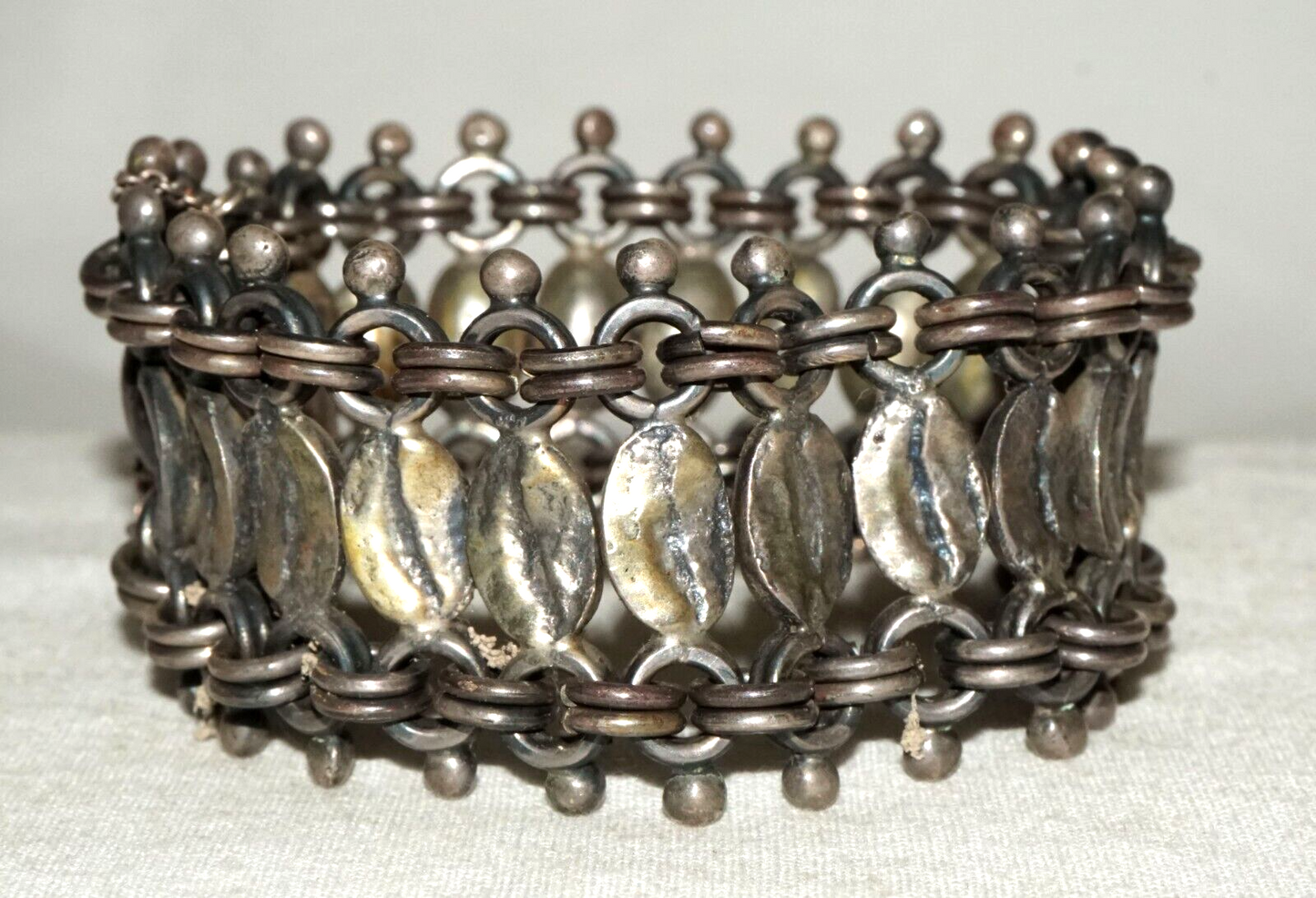 Vintage Mexican Heavy Sterling Silver Link Bracelet signed Anton Plata (LeS)L24