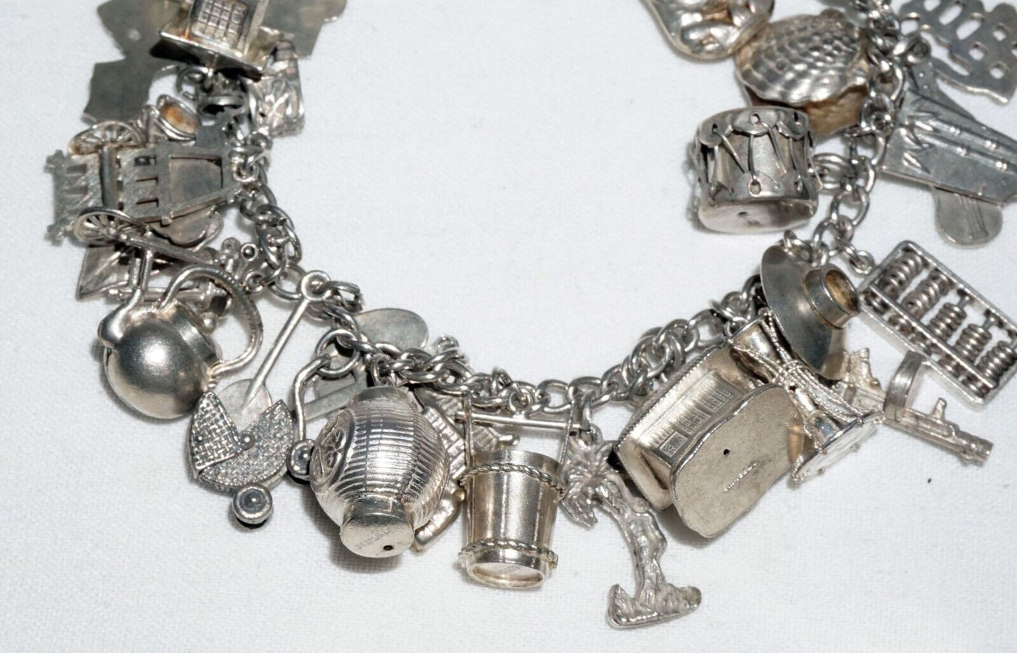 Vintage Sterling Silver Charm Bracelet w. 40x World & Travel Charms (BrM)#6