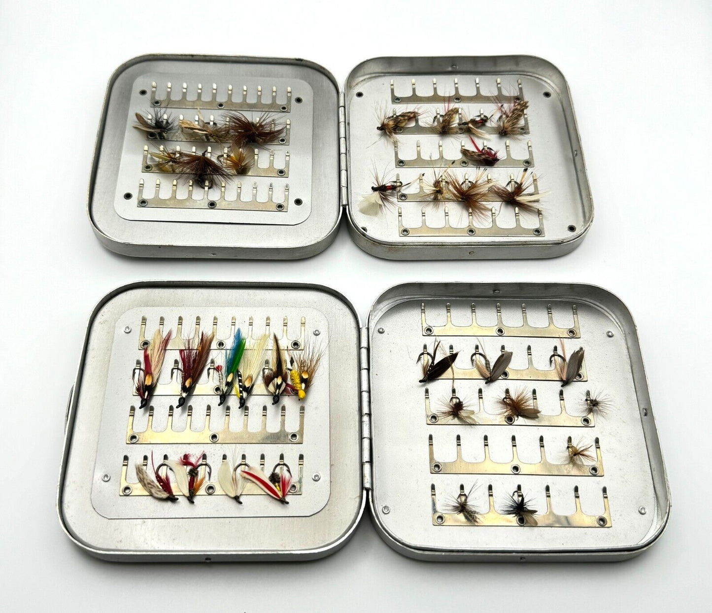 Vtg Collection 58 HandTied Fish Flies-2 Wheatley Silmalloy Metal Fly Boxes (MiM)