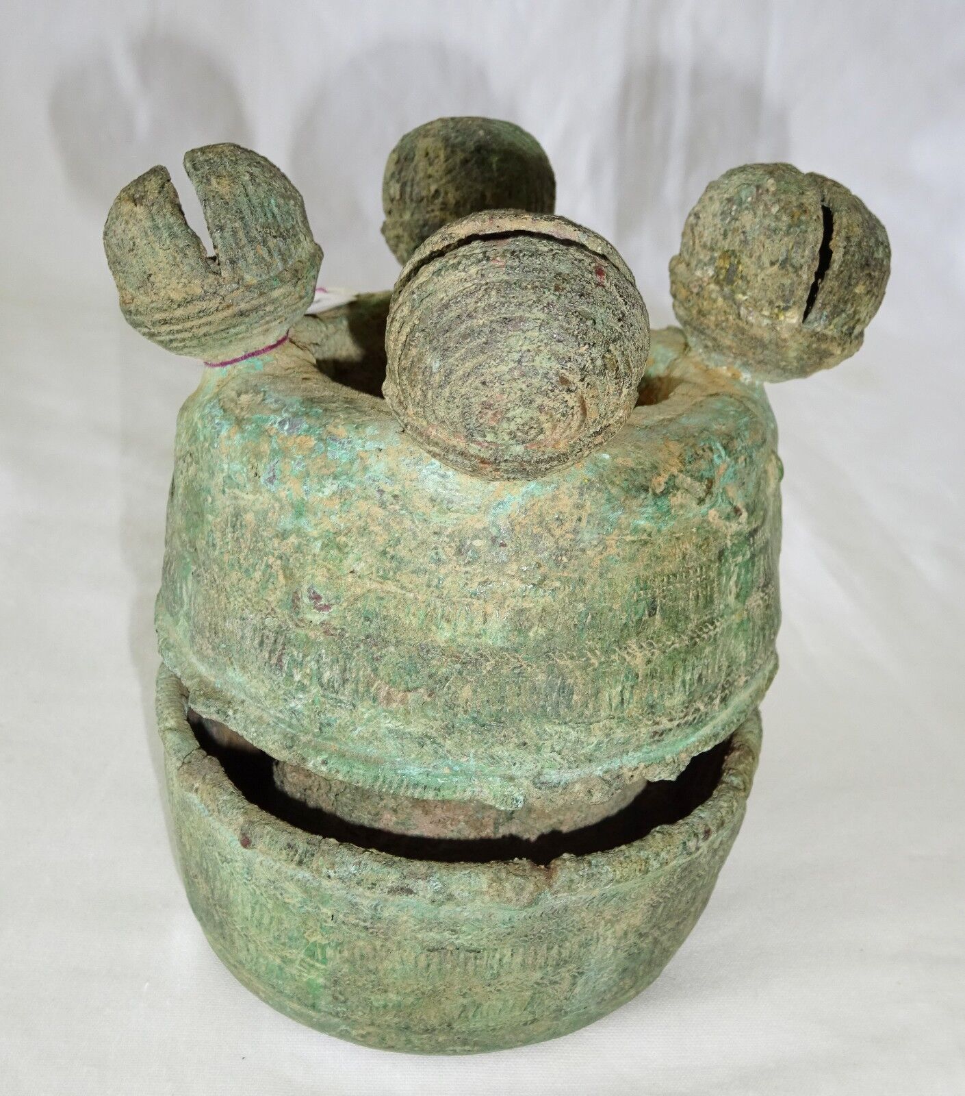 8-14C Cambodian S.E. Asian Khmer Excavated Large Bronze Bell Bracelet (Mil)