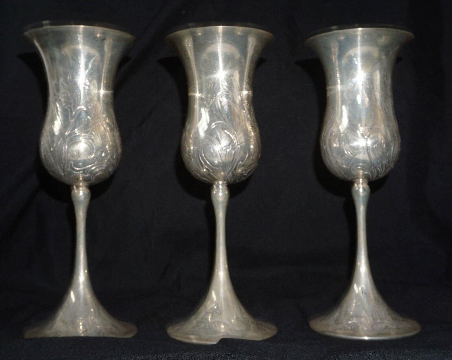 3 Pc Vtg Italian Mazzucato Cesellato A Mano Sterling Silver Goblets 1 of 2 (MaC)