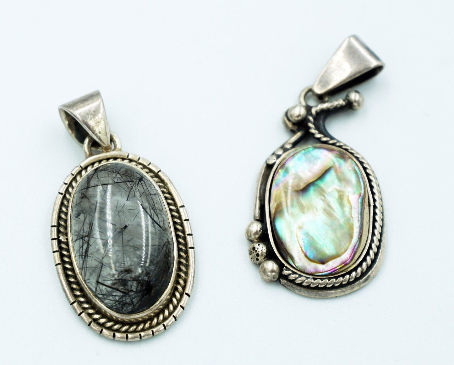 2x Vintage Sterling Silver Pendants w Hair Crystal & Abalone Shell Accents (Tra)