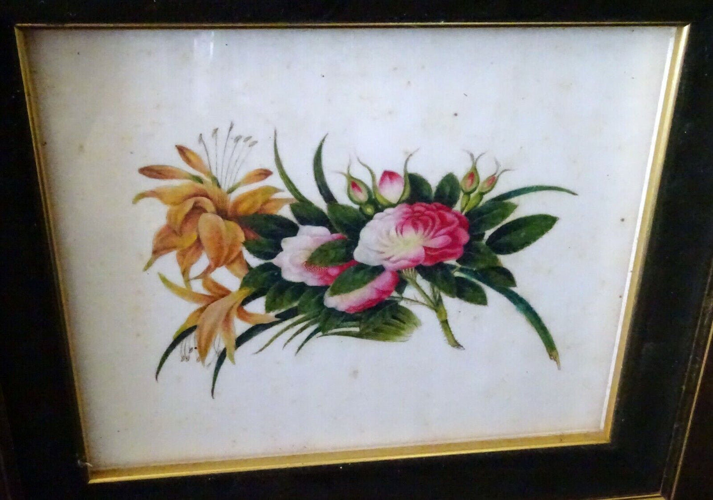 2Pc 19C Chinese Framed Export Floral Color Pith Painting Lot (AHB)
