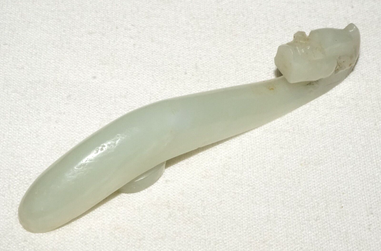 Antique Chinese Grey Green Nephrite Jade Dragon Belt Hook (UVi)#4