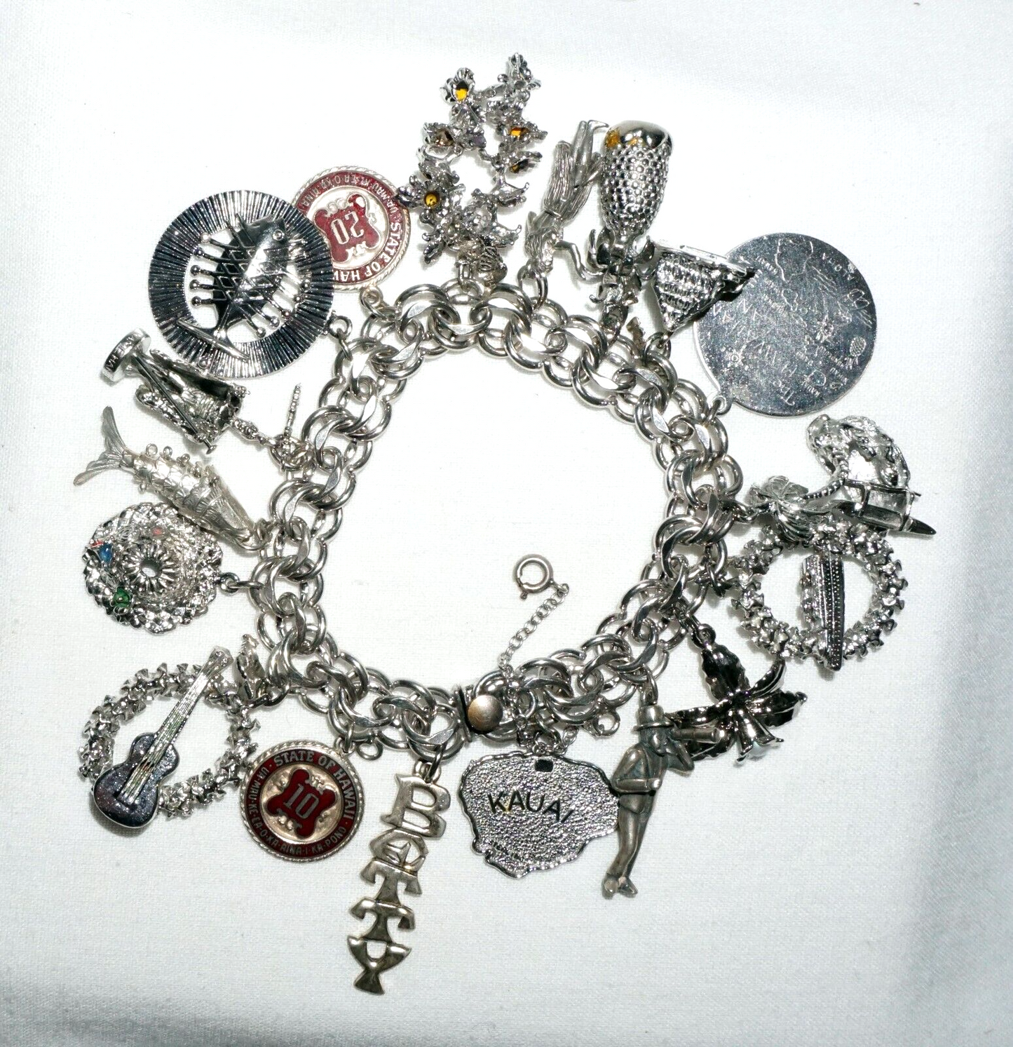 Vintage Sterling Silver Charm Bracelet w. 18x Hawaii Themed Charms (BrM)#6