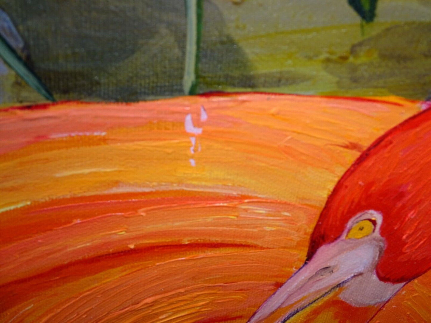 Vintage US Whimsical Acrylic Painting "The Four Flamingos" by Laura Norton (ScD)