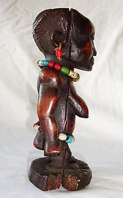 20CT Central African Tribal Ancestral Figure Carving w. Trade Bead Accents (Eic)