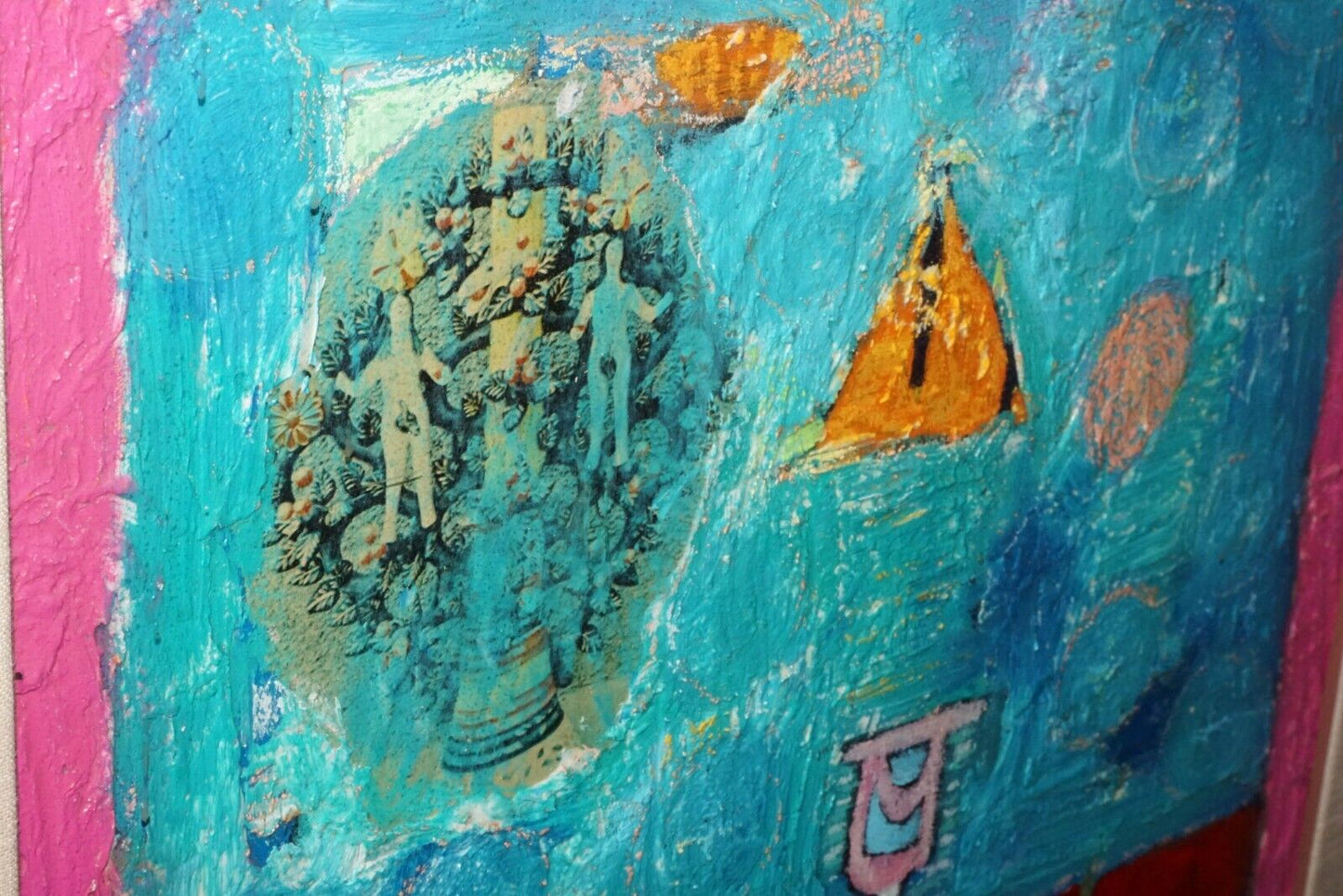 Mexican Mixed Media Painting Jester w. Adam & Eve by Oscar Bernal (b.1945)(NoN)