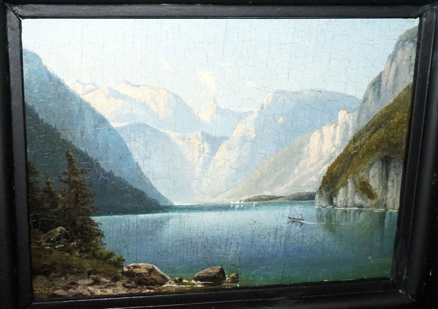 1876 German Oil Painting "Königssee & Alps" by Bernhard Fiedler (1816-1904)(***)