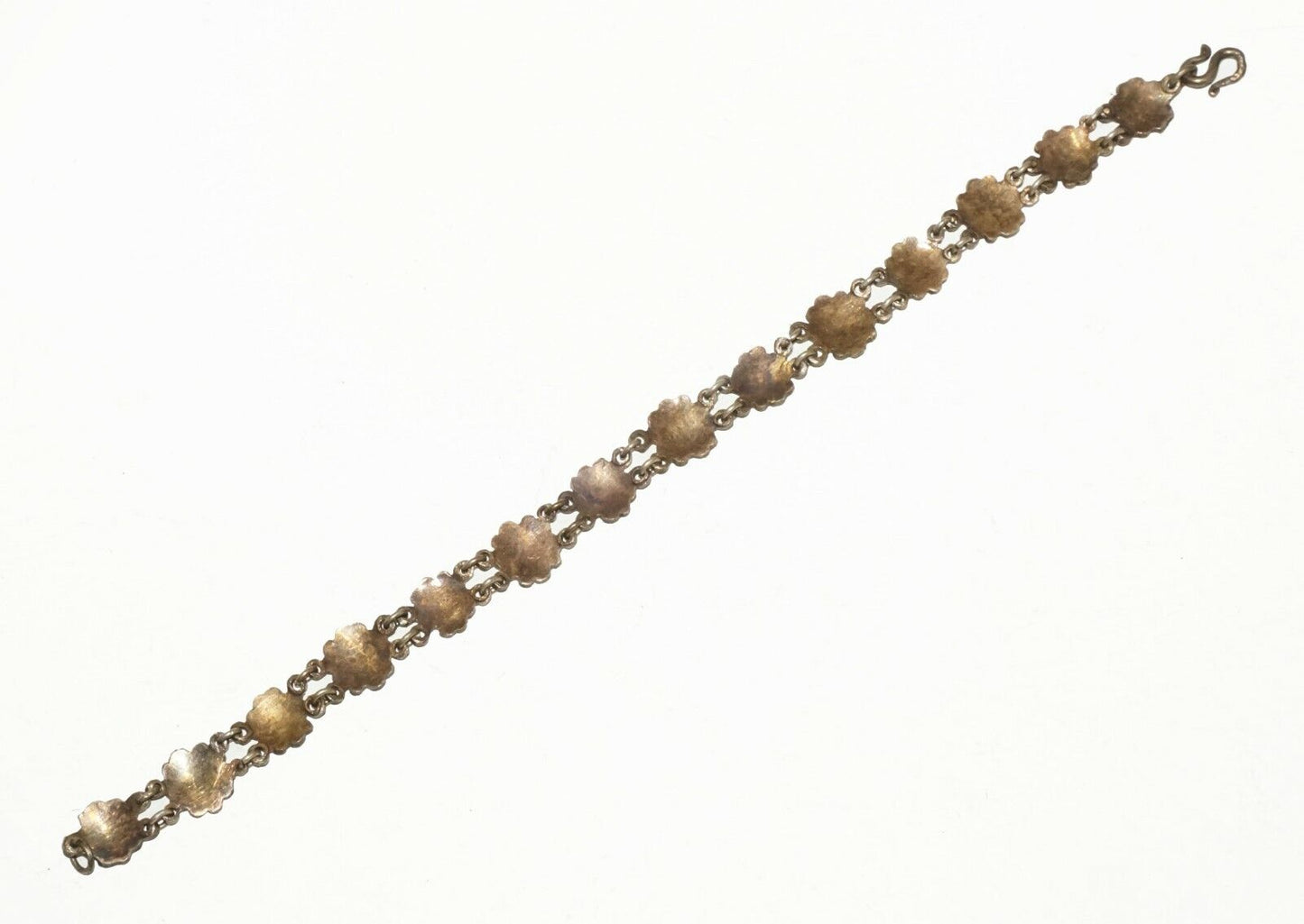 Chinese Brass & Blue Enamel Flower Motif Link Bracelet (BrM)#6