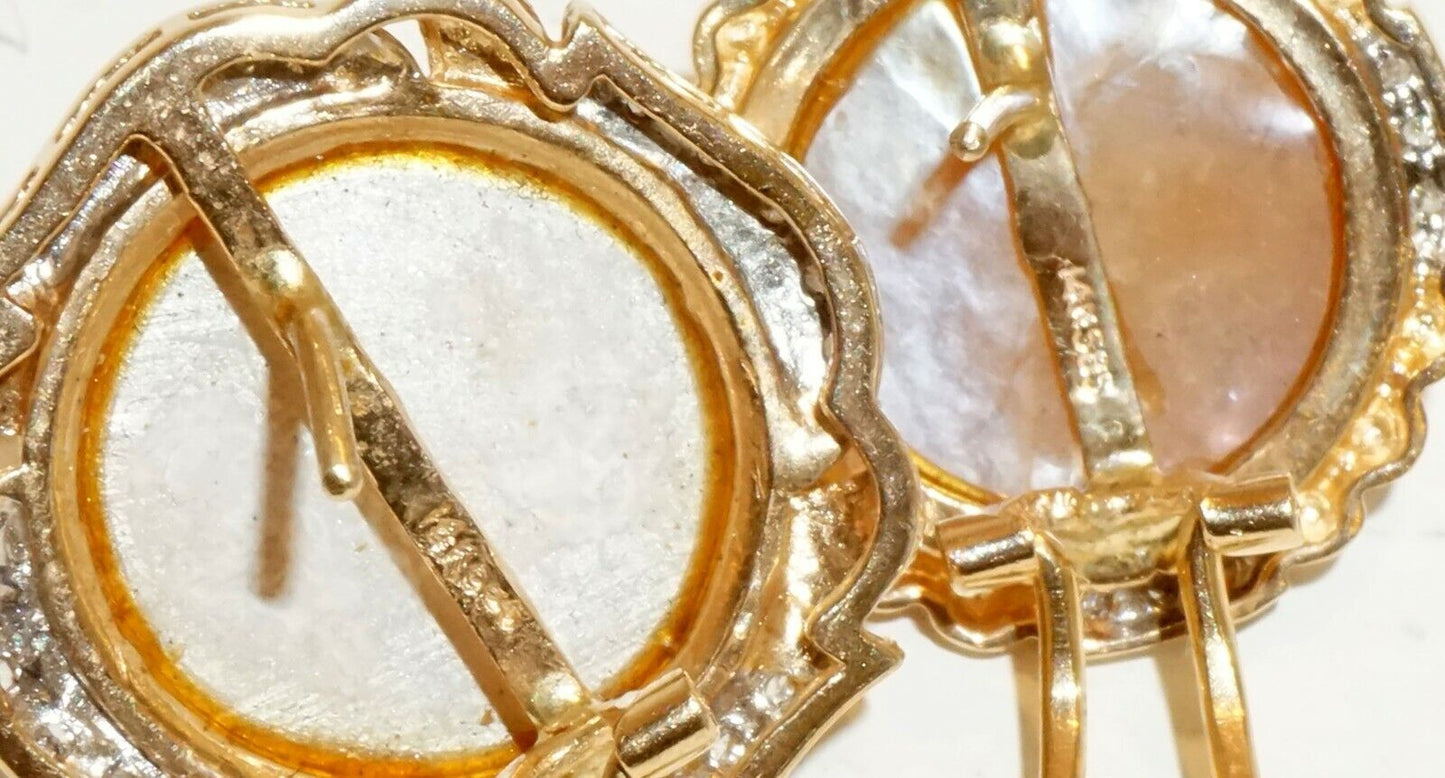 3Pc 14k Yellow Gold & Mabe Pearl & Diamond Earring Mixed Lot & Pendant (GoH)#11