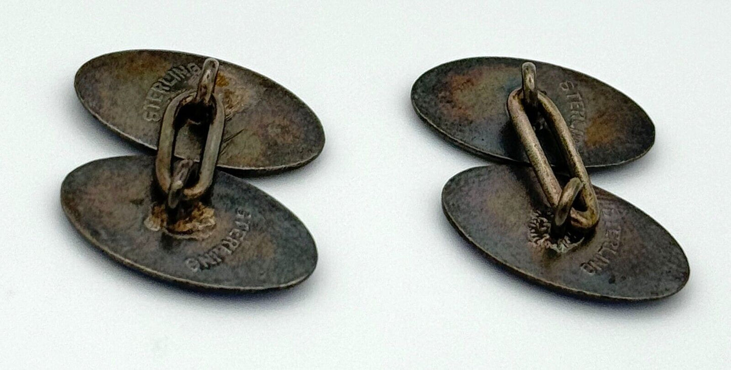 Vintage Sterling Enameled Cuff Links Blue & Silver Marked Sterling (MiM)