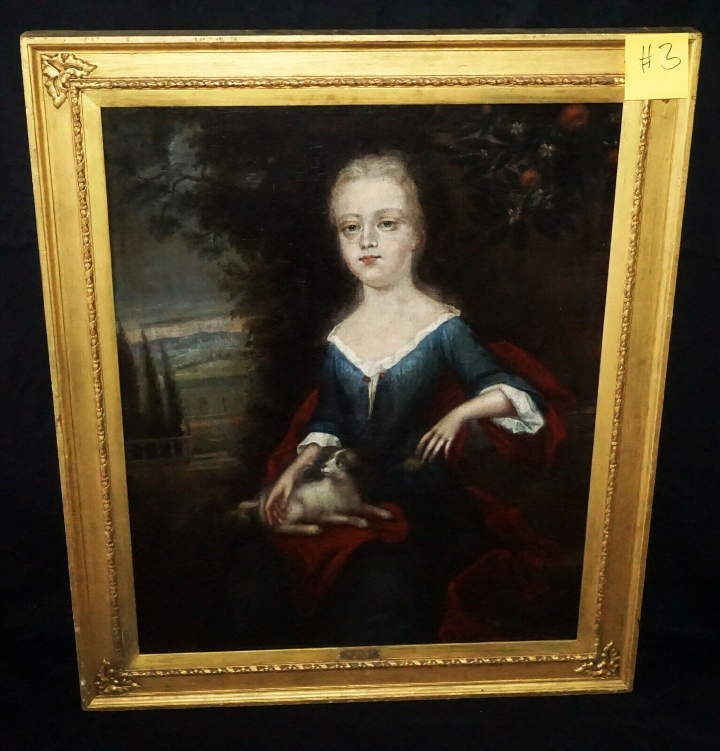 18C English Oil Painting Girl & Dog" attributed Willem Verelst (1704-1752)(***)